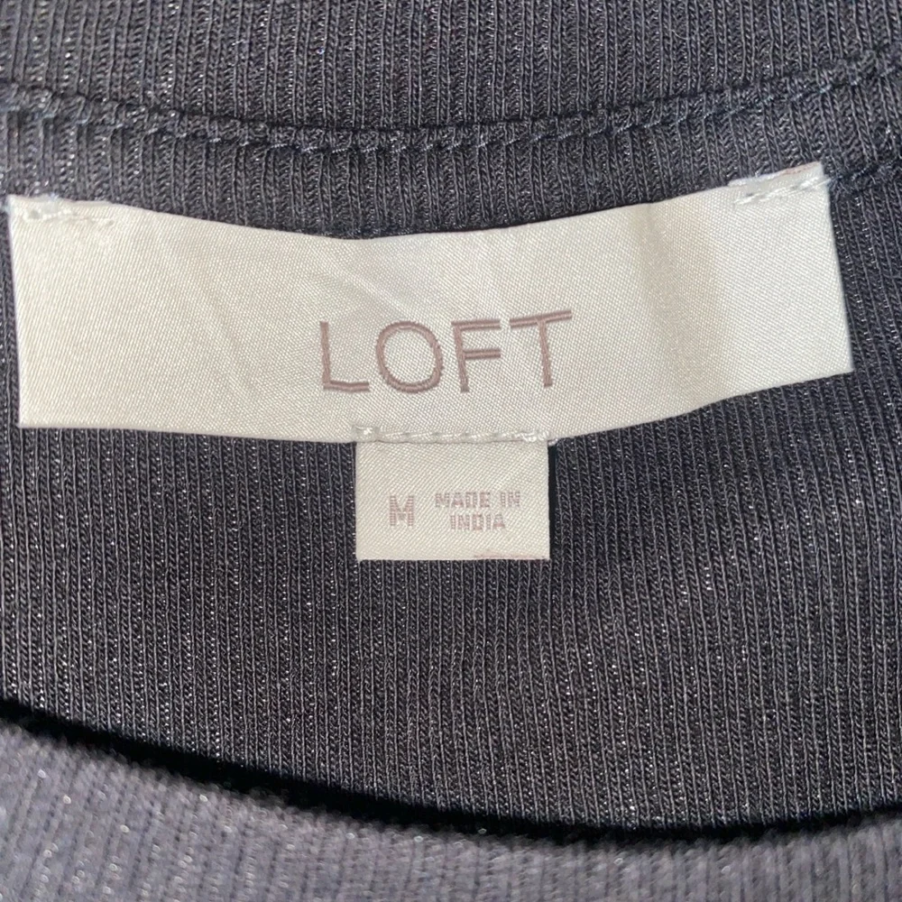 Loft Long Plaid Sleeve Knit Top Black Ivory Sz M